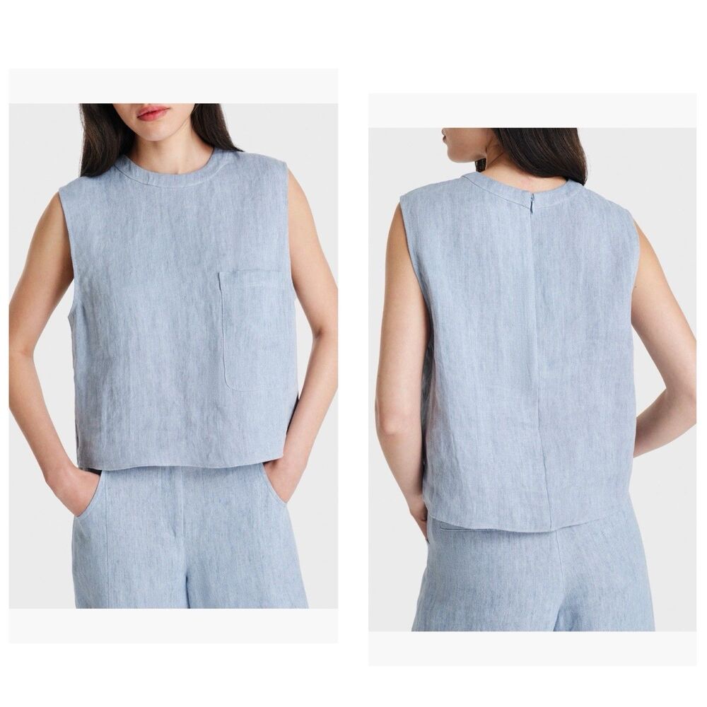 NEW TWP Light Indigo Hemp Cropped Muscle Tank Top Size Large NWT $335 Made USA